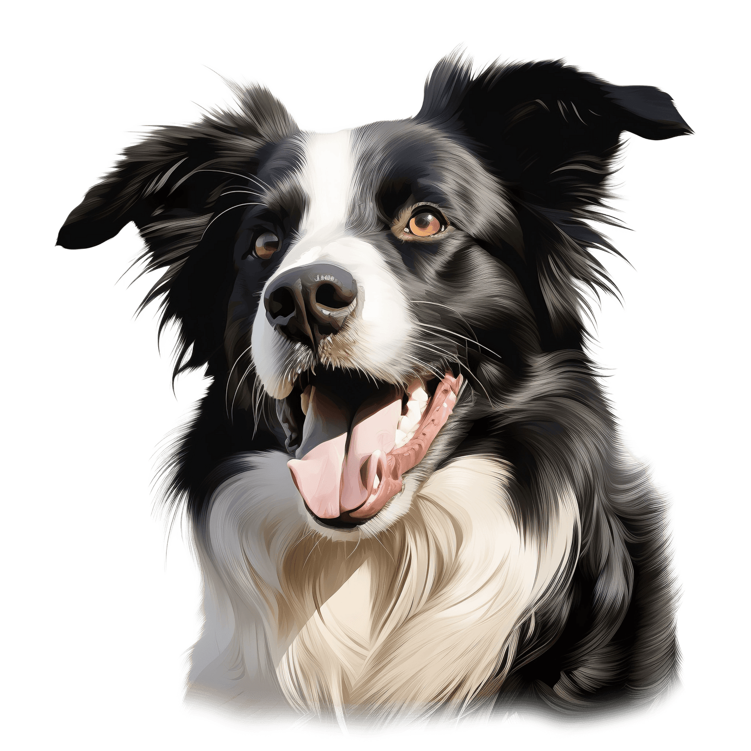 Hyväntuulinen ja utelias bordercollie, joka on valmiina toimintaan.
