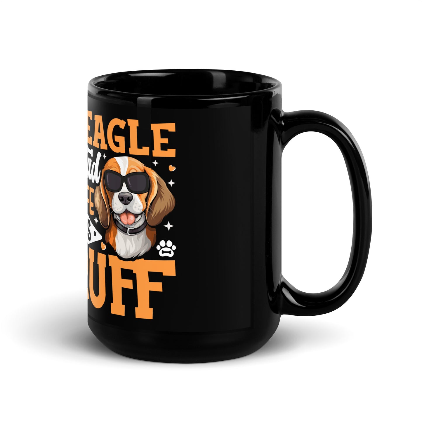 Musta muki, jossa beaglen kuva aurinkolasit päässä ja teksti "Beagle Dad Life is RUFF".